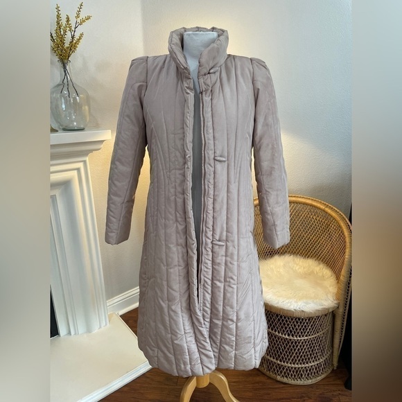 Vintage J Gallery Long Down Puffer Coat XS | Ivory Cream Quilted Winter Jacket - Picture 4 of 4